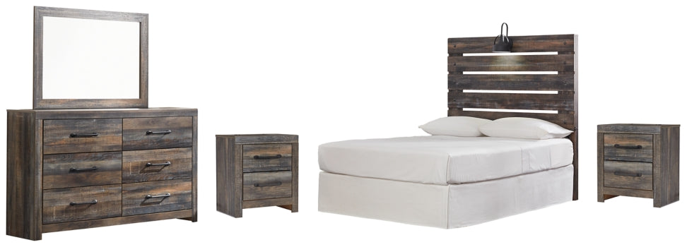 Drystan Full Panel Headboard Bed with Mirrored Dresser and 2 Nightstands - furniture place usa