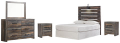 Drystan Full Panel Headboard Bed with Mirrored Dresser and 2 Nightstands - furniture place usa
