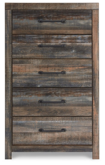 Drystan King Bookcase Bed with 4 Storage Drawers with Mirrored Dresser and Chest - furniture place usa
