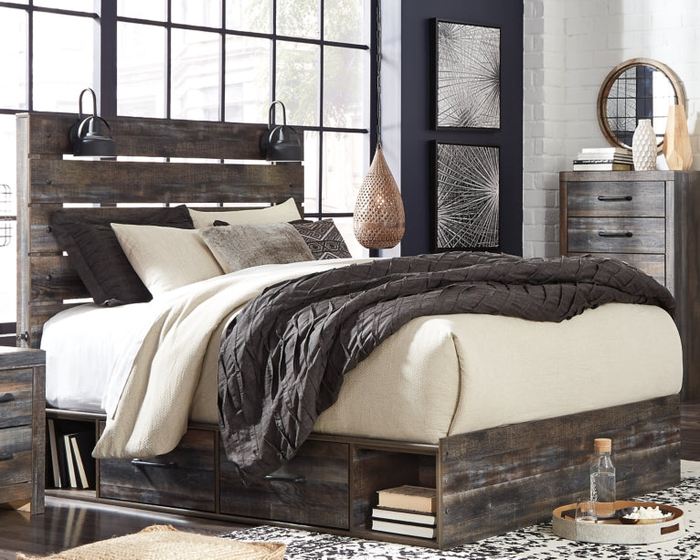 Drystan Queen Panel Bed with 2 Storage Drawers with Mirrored Dresser and 2 Nightstands - PKG003169 - furniture place usa