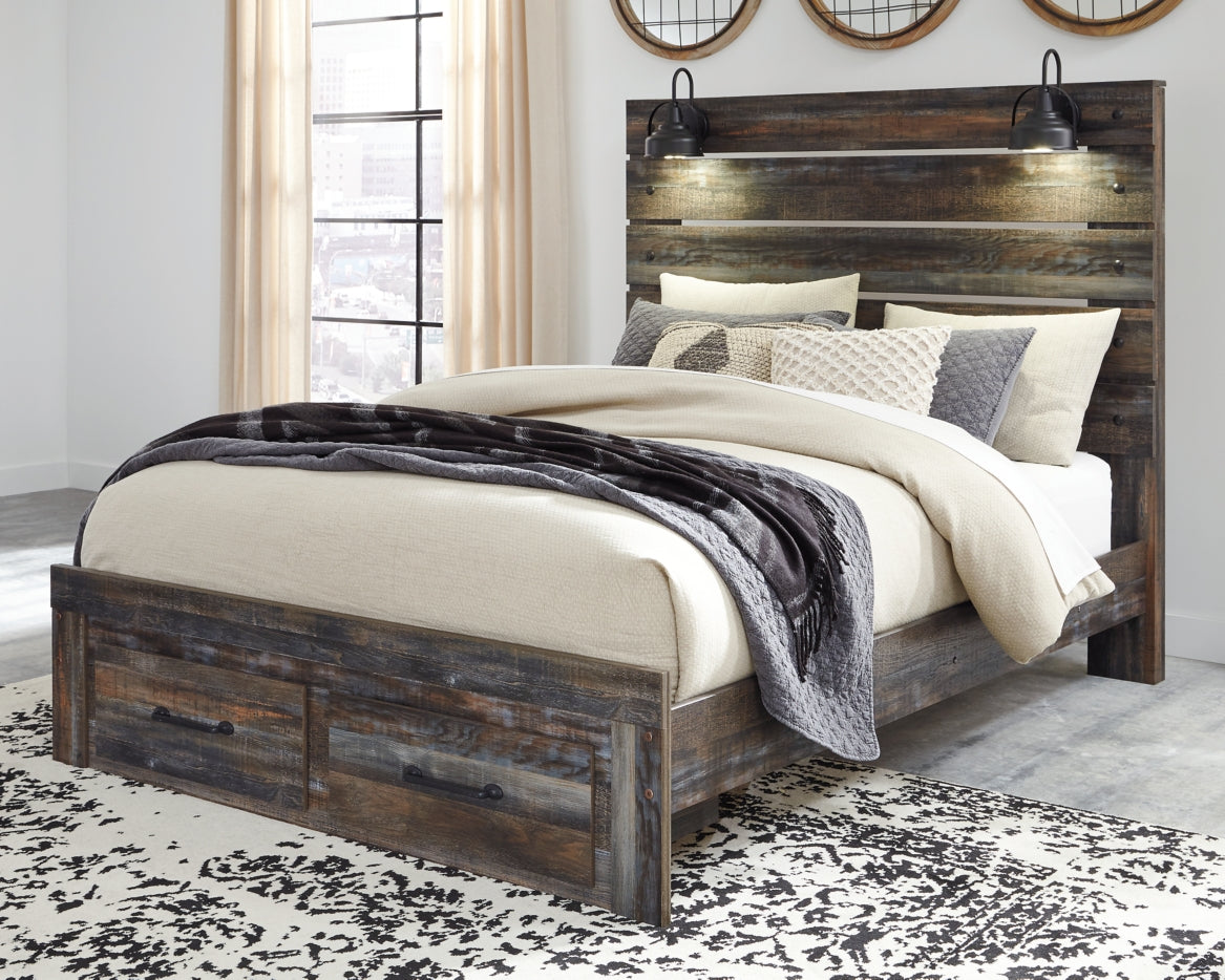 Drystan Queen Panel Bed with 2 Storage Drawers with Mirrored Dresser - PKG003253 - furniture place usa