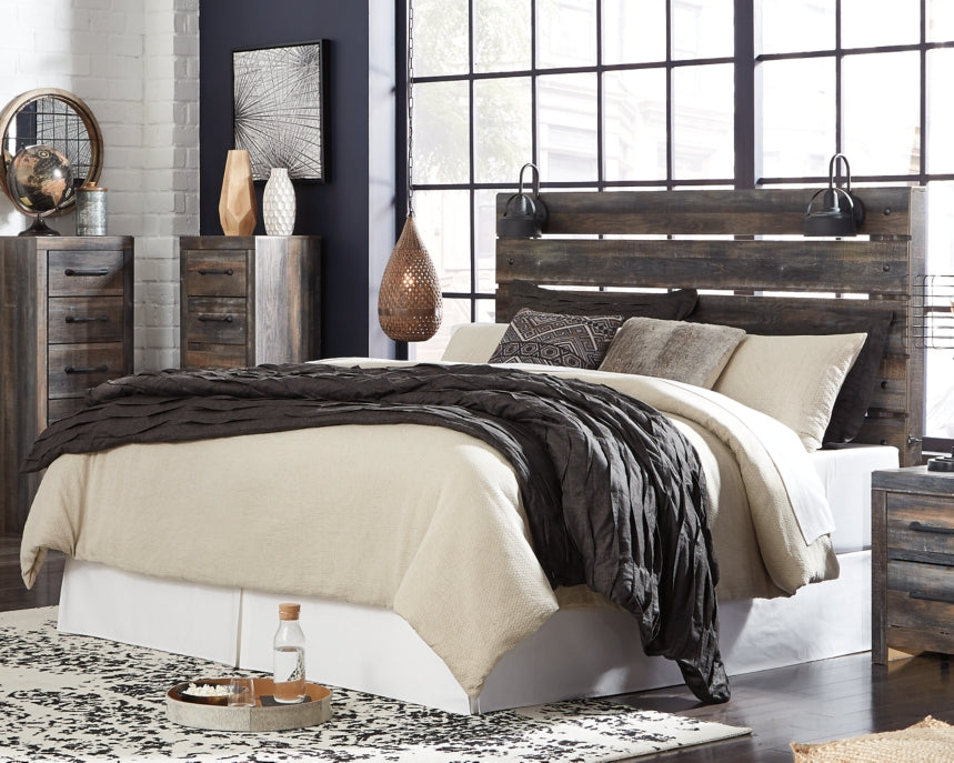 Drystan King Panel Headboard Bed with Mirrored Dresser and 2 Nightstands - furniture place usa