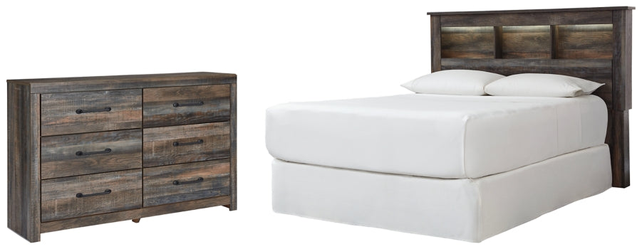 Drystan Queen/Full Bookcase Headboard Bed with Dresser - furniture place usa