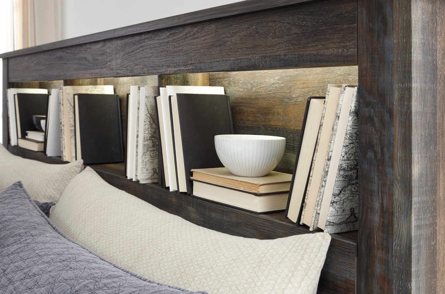 Drystan Queen Bookcase Bed with Mirrored Dresser and 2 Nightstands - furniture place usa
