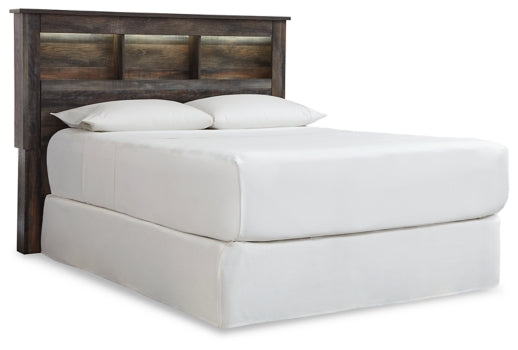 Drystan Queen/Full Bookcase Headboard Bed with Mirrored Dresser and Chest - furniture place usa