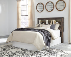 Drystan Queen/Full Bookcase Headboard Bed with Mirrored Dresser and Chest - furniture place usa
