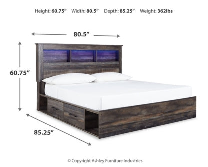 Drystan King Bookcase Bed with 4 Storage Drawers with Mirrored Dresser - furniture place usa