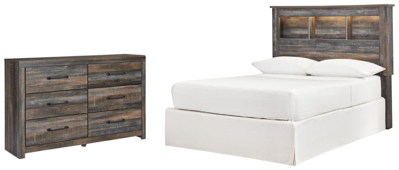 Drystan Queen/Full Bookcase Headboard Bed with Dresser - furniture place usa