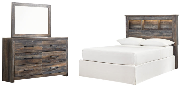 Drystan Queen/Full Bookcase Headboard Bed with Mirrored Dresser - furniture place usa