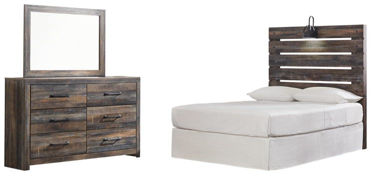 Drystan Full Panel Headboard Bed with Mirrored Dresser - furniture place usa