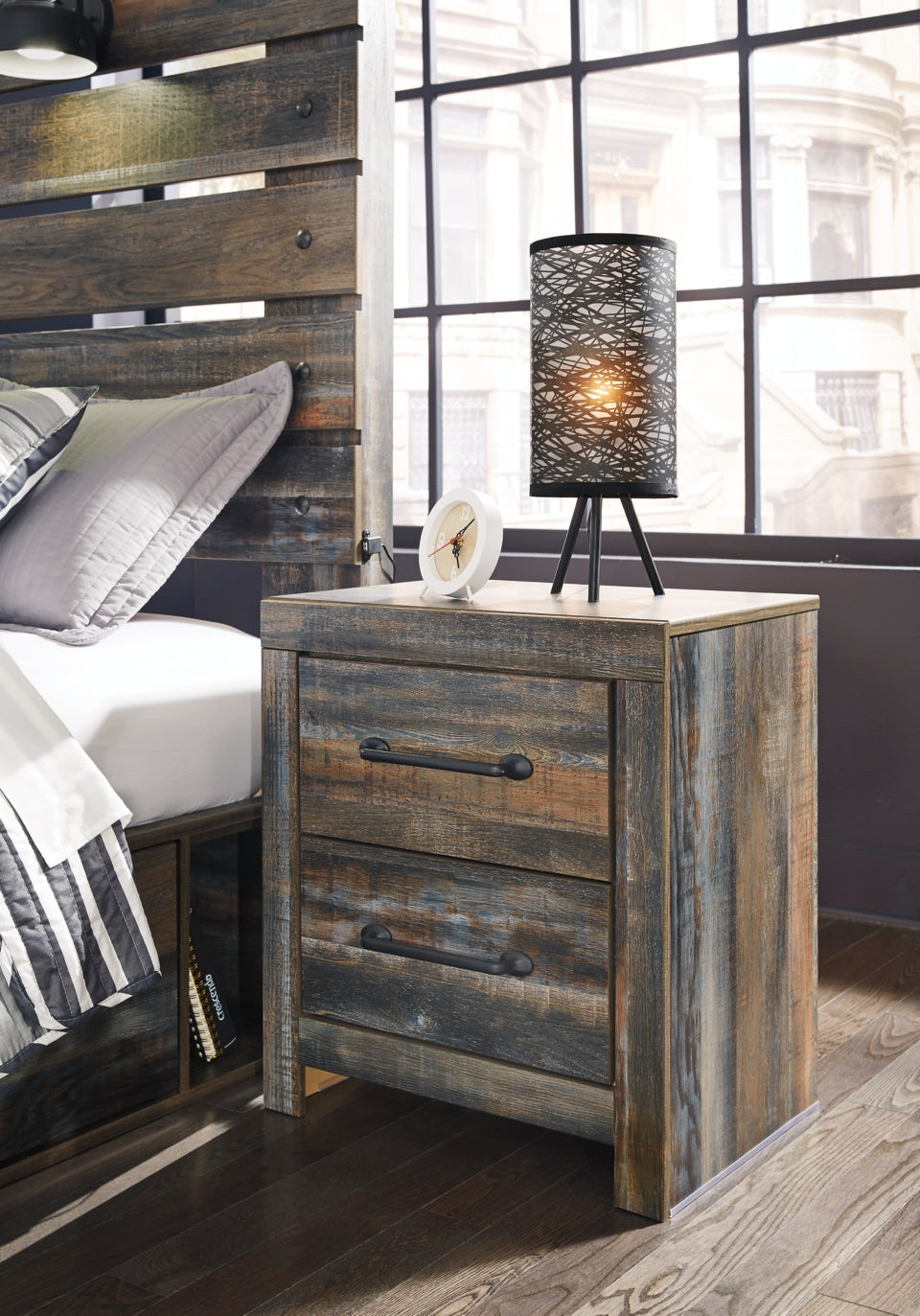 Drystan King Panel Headboard Bed with Mirrored Dresser and 2 Nightstands - furniture place usa