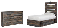 Drystan Twin Panel Bed with 4 Storage Drawers with Dresser - furniture place usa