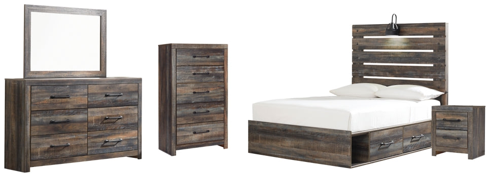 Drystan Full Panel Bed with 4 Storage Drawers with Mirrored Dresser, Chest and Nightstand - furniture place usa