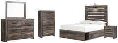 Drystan Full Panel Bed with 4 Storage Drawers with Mirrored Dresser, Chest and Nightstand - furniture place usa