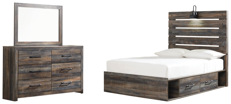 Drystan Full Panel Bed with 4 Storage Drawers with Mirrored Dresser - furniture place usa