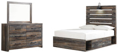 Drystan Full Panel Bed with 4 Storage Drawers with Mirrored Dresser - furniture place usa