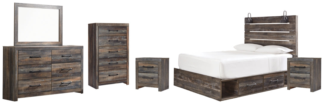 Drystan King Panel Bed with Mirrored Dresser, Chest and 2 Nightstands - furniture place usa