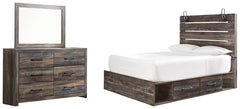 Drystan Queen Panel Bed with 4 Storage Drawers with Mirrored Dresser - furniture place usa