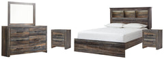 Drystan Queen Bookcase Bed with Mirrored Dresser and 2 Nightstands - furniture place usa