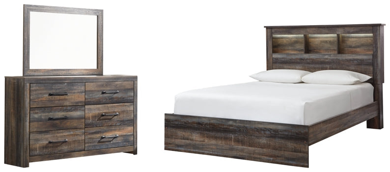 Drystan Queen Bookcase Bed with Mirrored Dresser - furniture place usa