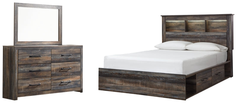 Drystan Queen Bookcase Bed with 2 Storage Drawers with Mirrored Dresser - PKG003211 - furniture place usa