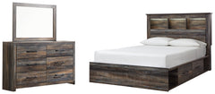 Drystan Queen Bookcase Bed with 2 Storage Drawers with Mirrored Dresser - PKG003211 - furniture place usa
