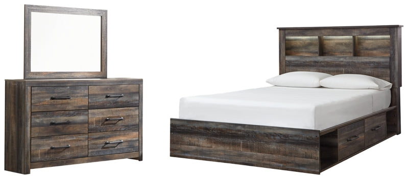 Drystan Queen Bookcase Bed with 4 Storage Drawers with Mirrored Dresser - furniture place usa