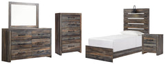 Drystan Twin Panel Bed with Mirrored Dresser, Chest and Nightstand - furniture place usa