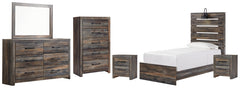 Drystan Twin Panel Bed with Mirrored Dresser, Chest and 2 Nightstands - furniture place usa
