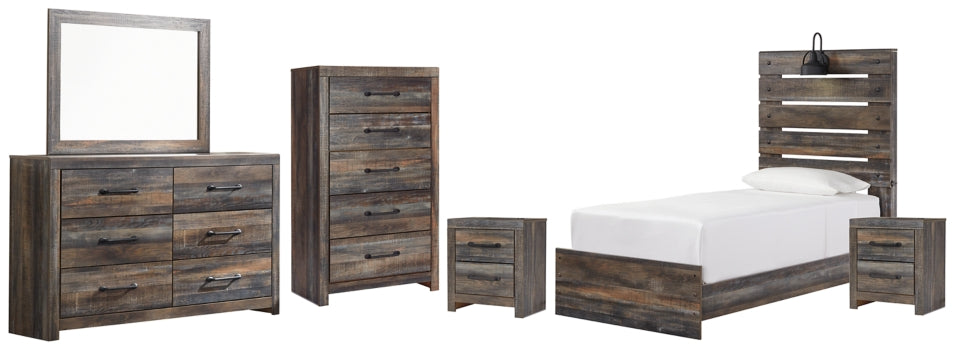 Drystan Twin Panel Bed with Mirrored Dresser, Chest and 2 Nightstands - furniture place usa