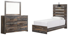 Drystan Twin Panel Bed with Mirrored Dresser - furniture place usa