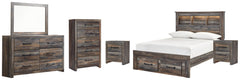 Drystan Full Bookcase Bed with 2 Storage Drawers with Mirrored Dresser, Chest and 2 Nightstands - PKG003239 - furniture place usa
