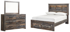 Drystan Full Bookcase Bed with 2 Storage Drawers with Mirrored Dresser - PKG003235 - furniture place usa