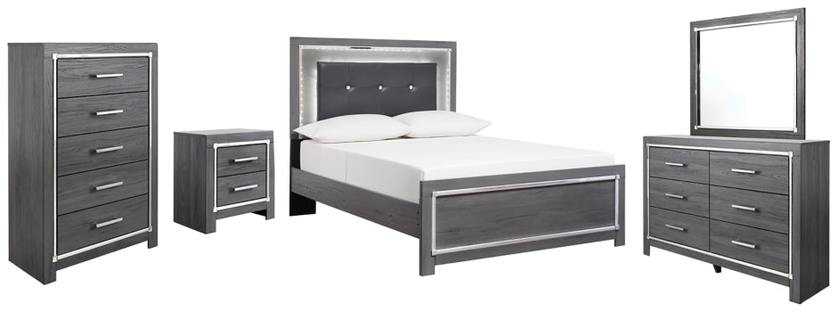 Lodanna Full Panel Bed with Mirrored Dresser, Chest and Nightstand - furniture place usa
