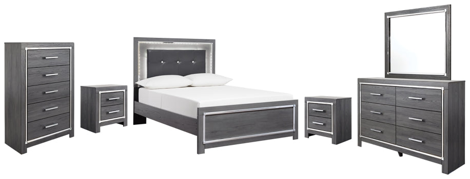 Lodanna Full Panel Bed with Mirrored Dresser, Chest and 2 Nightstands - furniture place usa