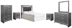 Lodanna Full Upholstered Panel Headboard Bed with Mirrored Dresser, Chest and 2 Nightstands - furniture place usa