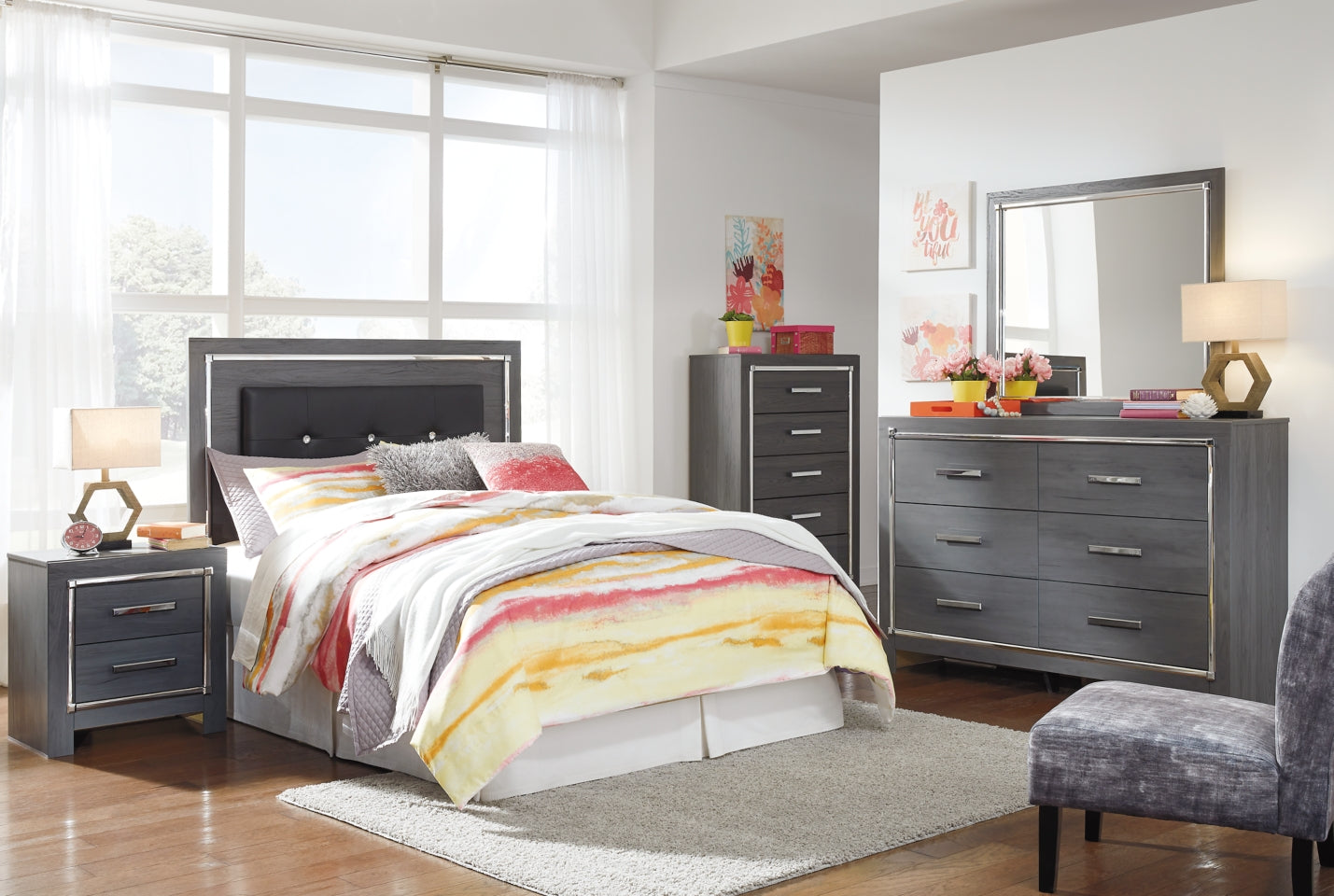 Lodanna King/California King Upholstered Panel Headboard Bed with Dresser - furniture place usa