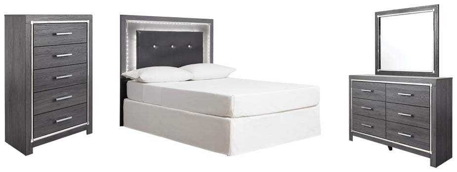 Lodanna Full Upholstered Panel Headboard Bed with Mirrored Dresser and Chest - furniture place usa