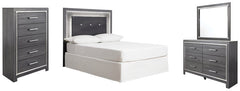 Lodanna Full Upholstered Panel Headboard Bed with Mirrored Dresser and Chest - furniture place usa