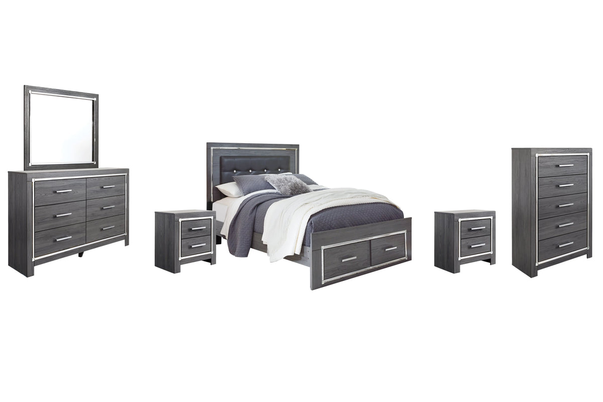 Lodanna Queen Panel Bed with 2 Storage Drawers with Mirrored Dresser, Chest and 2 Nightstands - PKG003605 - furniture place usa
