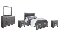 Lodanna Queen Panel Bed with 2 Storage Drawers with Mirrored Dresser and 2 Nightstands - PKG003602 - furniture place usa
