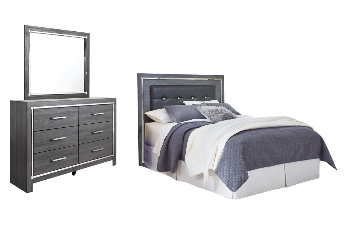 Lodanna Queen/Full Upholstered Panel Headboard Bed with Mirrored Dresser - furniture place usa