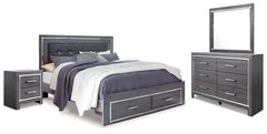 Lodanna King Panel Bed with 2 Storage Drawers with Mirrored Dresser and Nightstand - furniture place usa