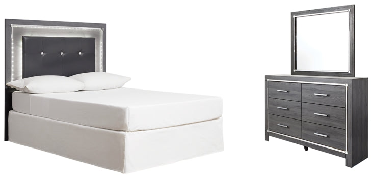 Lodanna Full Upholstered Panel Headboard Bed with Mirrored Dresser - furniture place usa