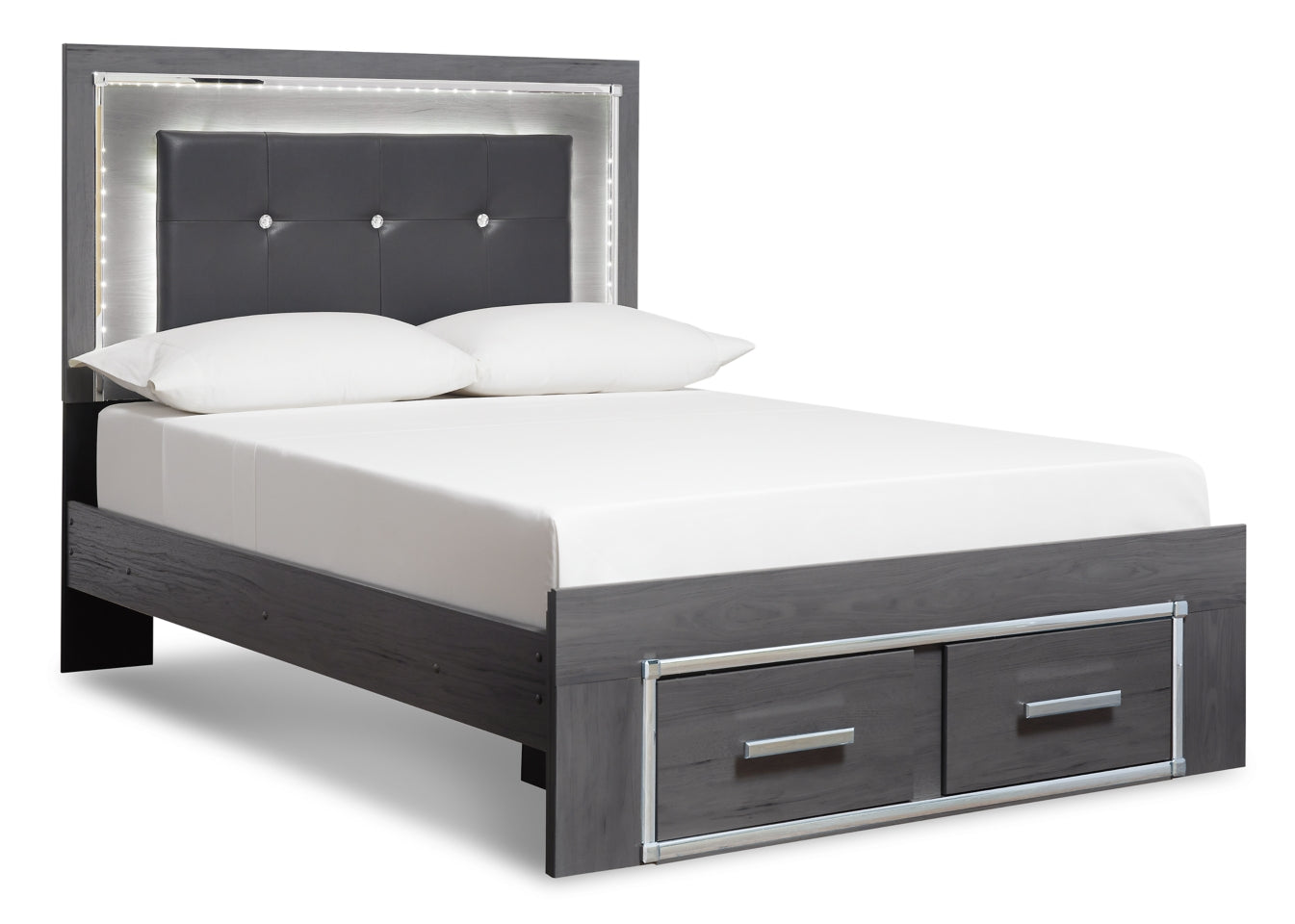 Lodanna King Panel Bed with 2 Storage Drawers with Mirrored Dresser and 2 Nightstands - PKG003568 - furniture place usa