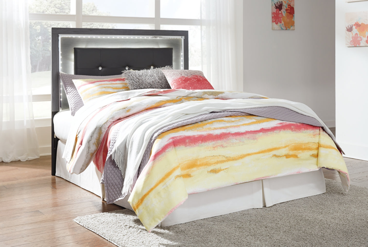 Lodanna Full Upholstered Panel Headboard Bed with Mirrored Dresser - furniture place usa