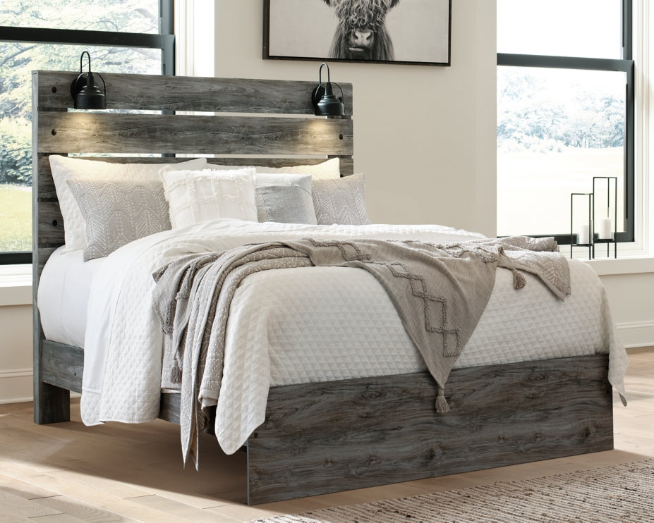 Baystorm Queen Panel Bed with Mirrored Dresser, Chest and 2 Nightstands - furniture place usa
