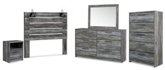Baystorm Queen Panel Headboard with Mirrored Dresser, Chest and Nightstand - furniture place usa
