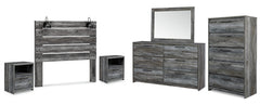 Baystorm Queen Panel Headboard with Mirrored Dresser, Chest and 2 Nightstands - furniture place usa