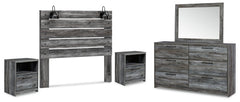 Baystorm Queen Panel Headboard with Mirrored Dresser and 2 Nightstands - furniture place usa
